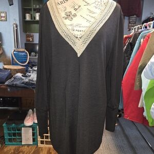 BloomChic Black Sweater with Lace Detail